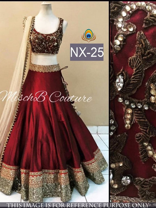 beautiful look embroidered maroon lehenga