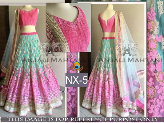 beautiful look pink and rama thread work lehenga