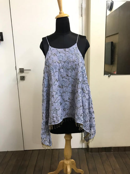 Beautiful lovender grey georgette embroidered sharara salwar suit