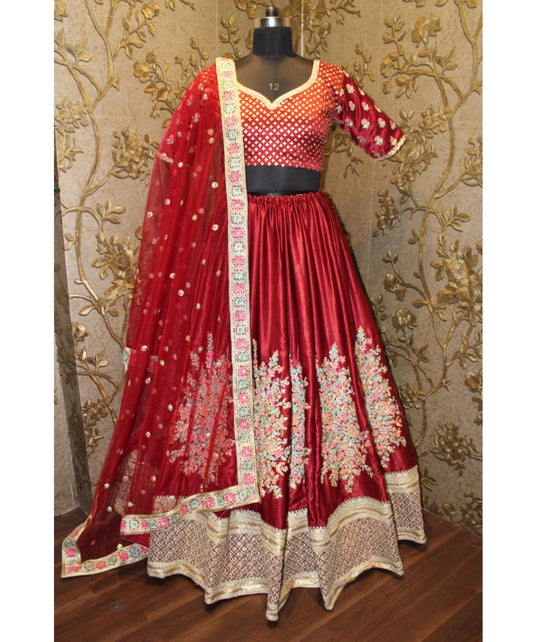 Beautiful Maroon embroidered Bridal lehenga