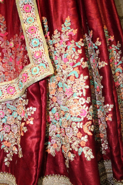 Beautiful Maroon embroidered Bridal lehenga