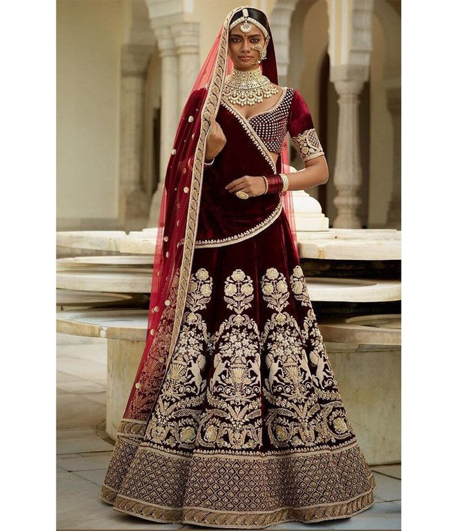 Beautiful Maroon heavy embroidered Bridal lehenga