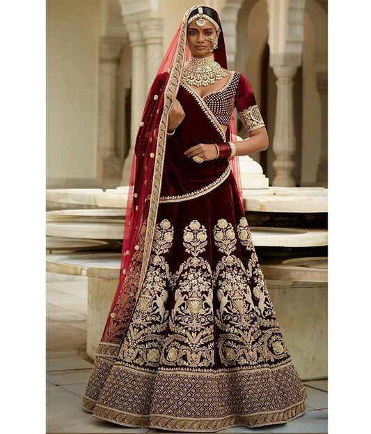 Beautiful Maroon heavy embroidered Bridal lehenga