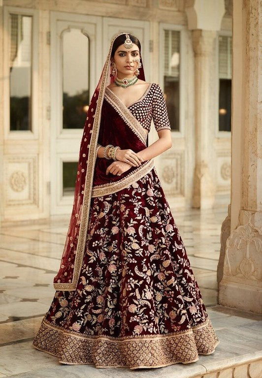 Beautiful Maroon heavy embroidered Bridal lehenga