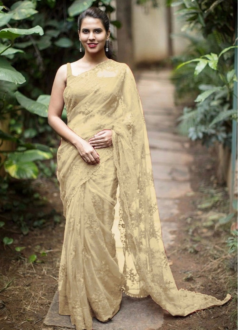 Beautiful mono net embroidered partywear saree