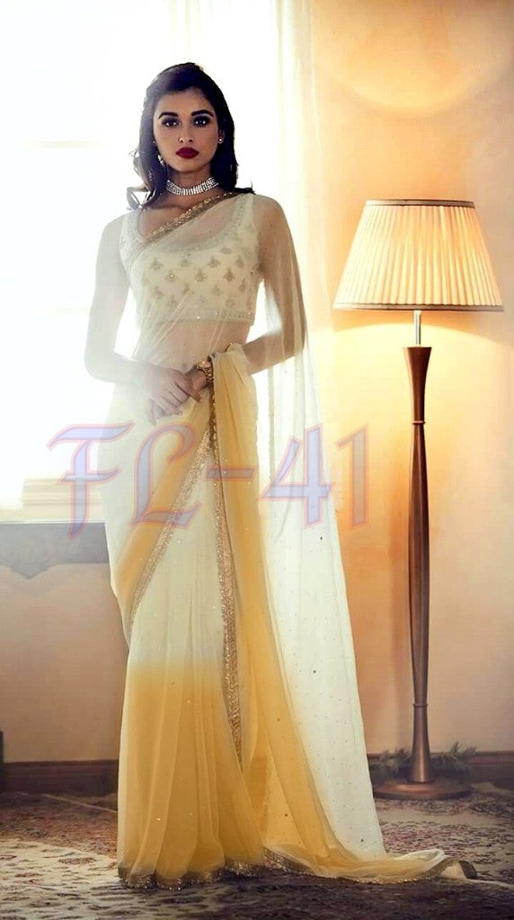 Beautiful multicolor shaded lace border stone work saree