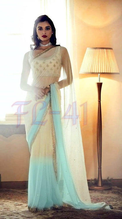 Beautiful multicolor shaded lace border stone work saree