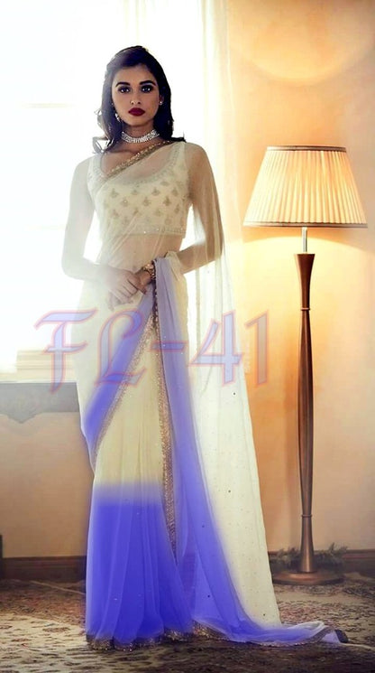 Beautiful multicolor shaded lace border stone work saree