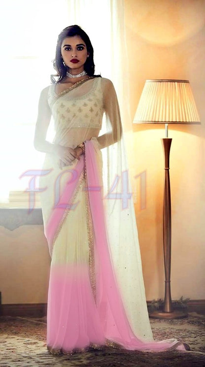 Beautiful multicolor shaded lace border stone work saree