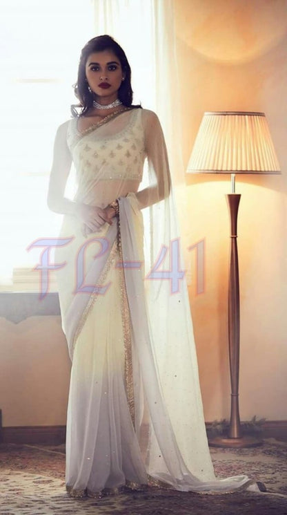 Beautiful multicolor shaded lace border stone work saree