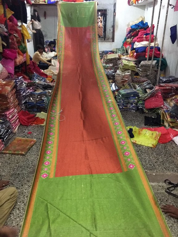 Beautiful Orange & Green Printed Wedding Saree