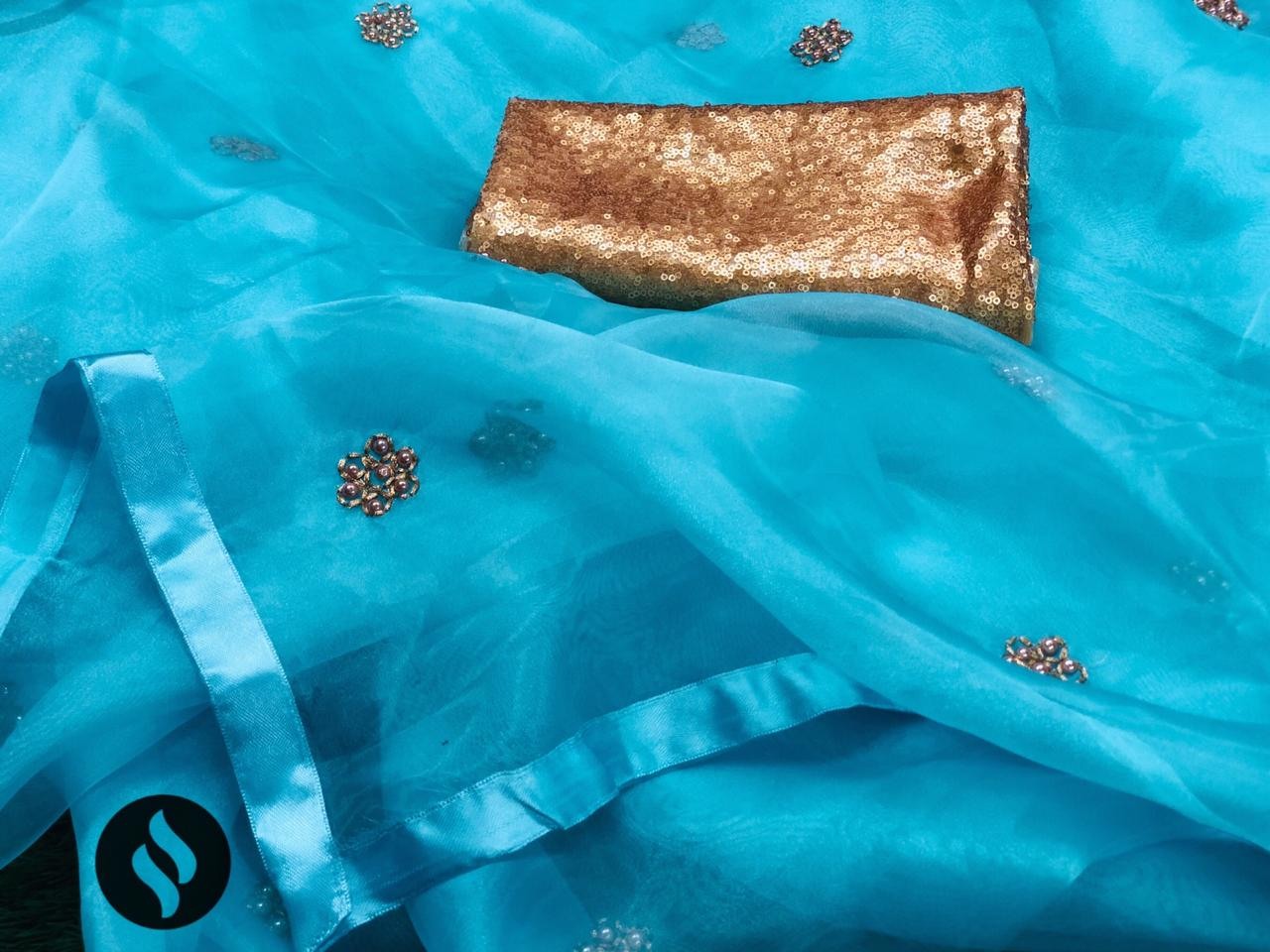 Beautiful organza net partywear saree with sequence work blouse