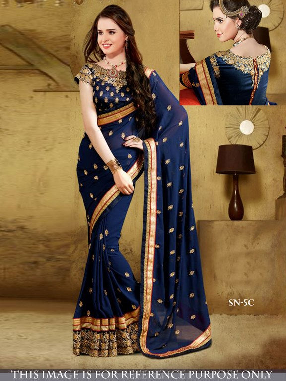 Beautiful partywear embroidered blue saree