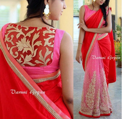 Beautiful partywear embroidered skut red saree