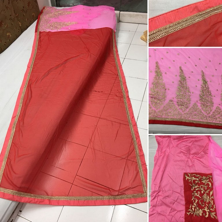 Beautiful partywear embroidered skut red saree
