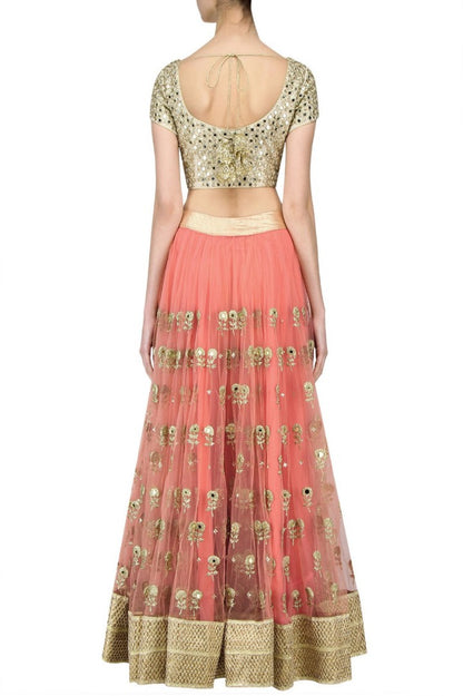 Beautiful peach mint mirror work wedding lehenga
