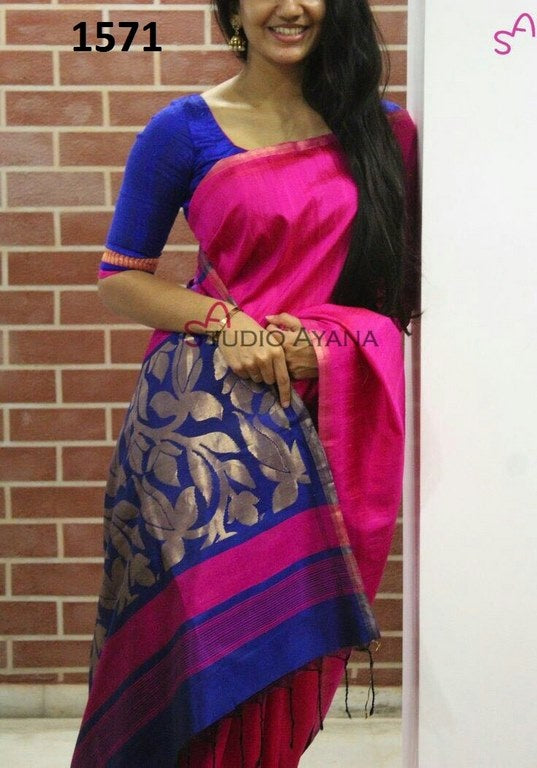 Beautiful Pink & Blue Printed Ceremonial Saree