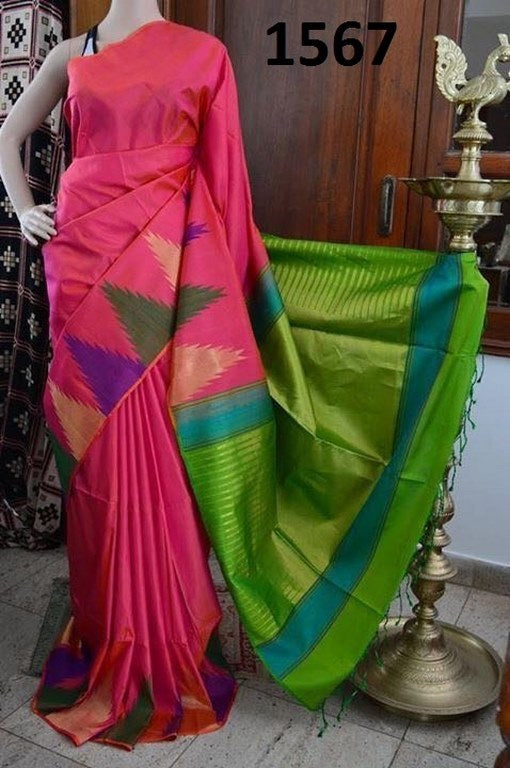 Beautiful Pink & Green Printed Ceremonial Saree