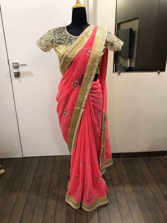 Beautiful Pink embroidered Ceremonial Saree