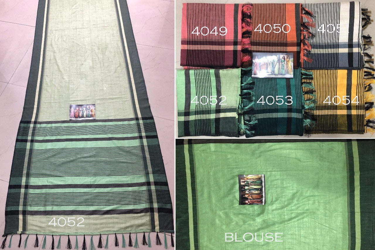 Beautiful pista green slub cotton silk casual saree