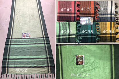 Beautiful pista green slub cotton silk casual saree