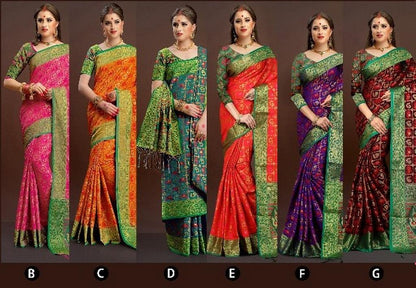 Beautiful polly cotton patola silk green saree