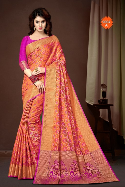 Beautiful polly cotton patola silk orange saree