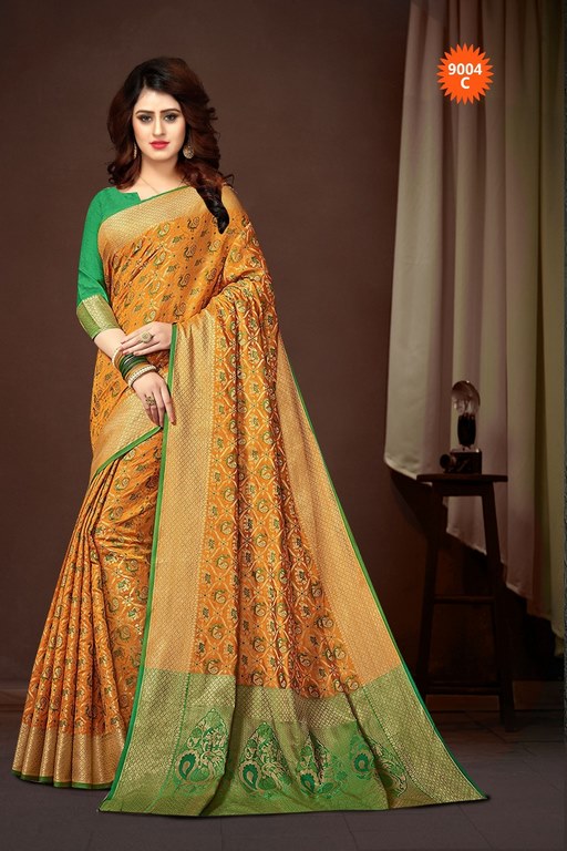 Beautiful polly cotton patola silk orange saree