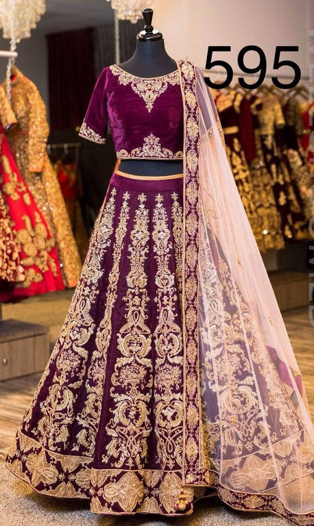 Beautiful Purple heavy embroidered Bridal lehenga