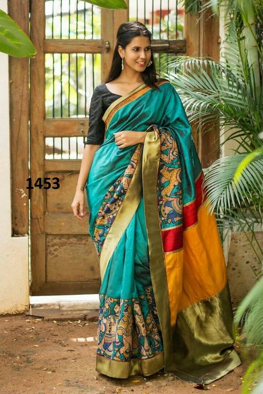 Beautiful Rama Printed Festival Saree