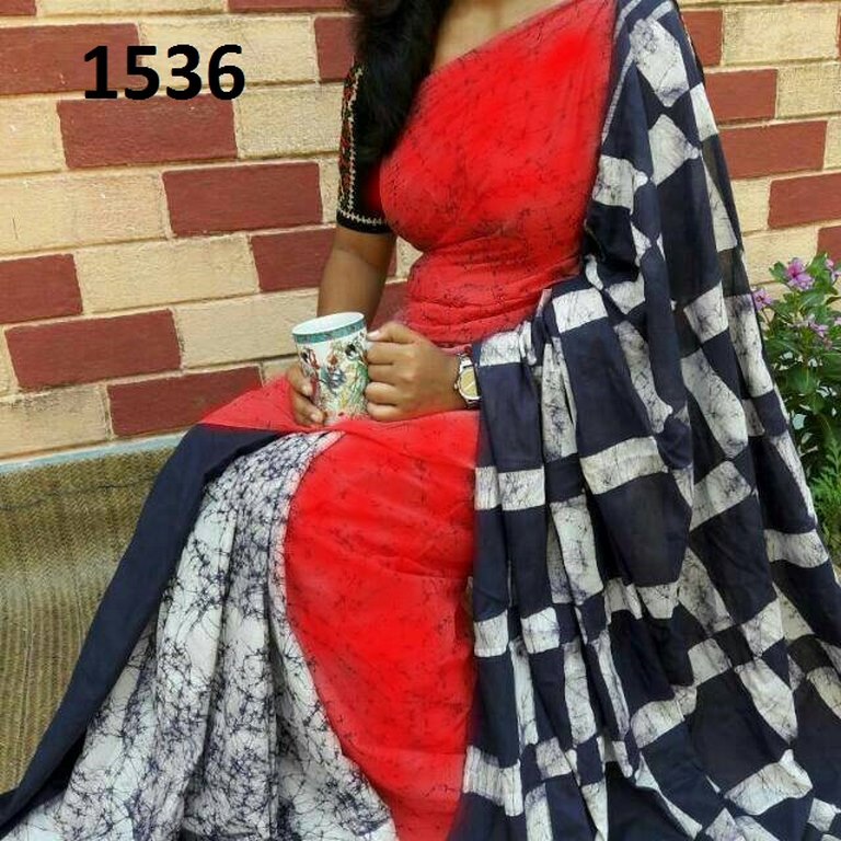 Beautiful Red & Black Printed Ceremonial Saree