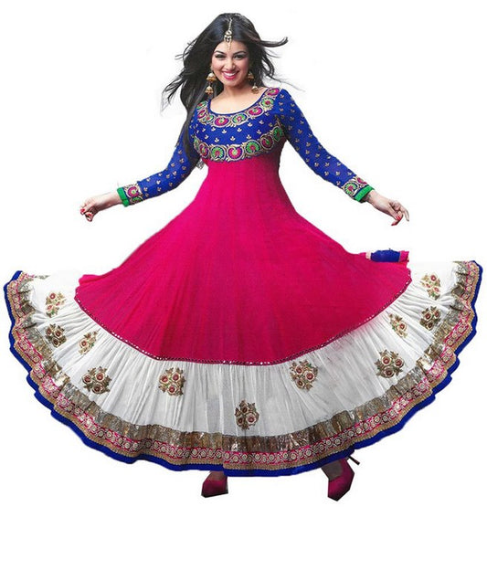 beautiful red and blue anarkali suit