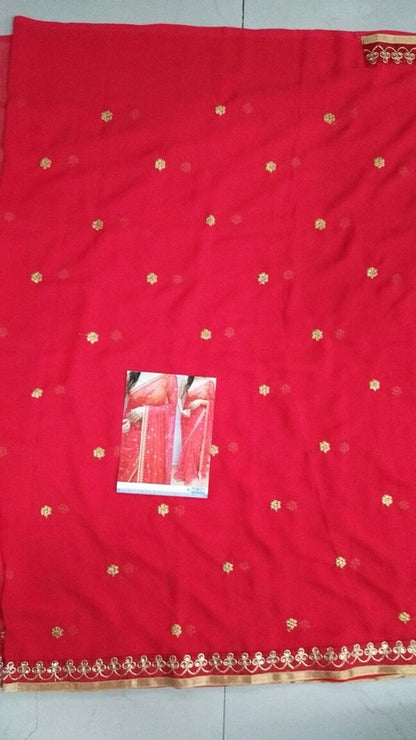 Beautiful Red embroidered Ceremonial Saree