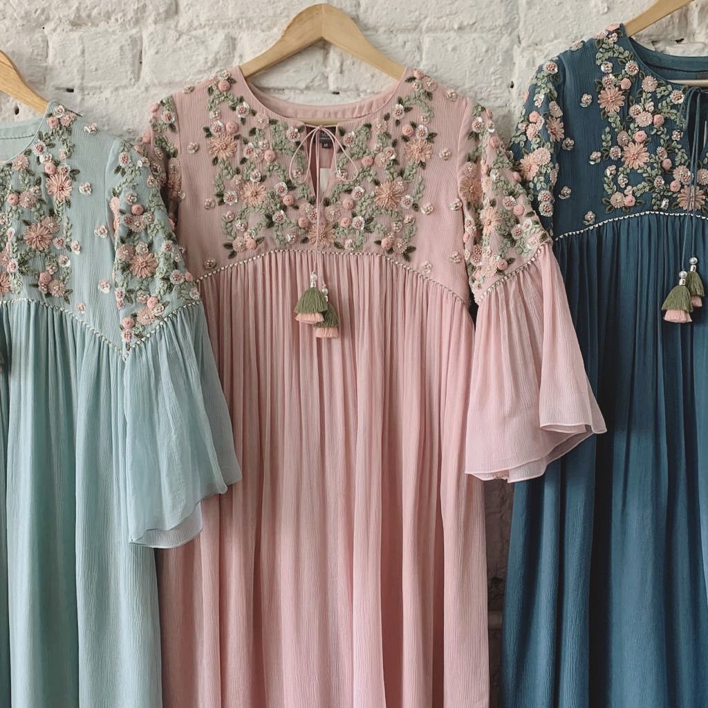 Beautiful sequence and thready work gown kurti