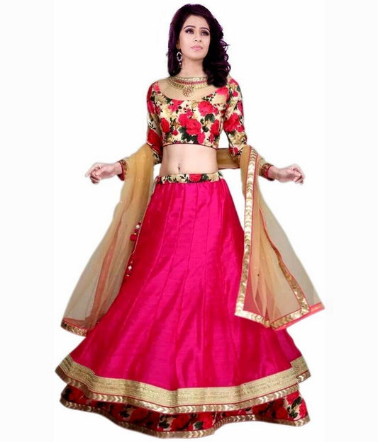 Beautiful silk bhagalpuri silk pink lehenga