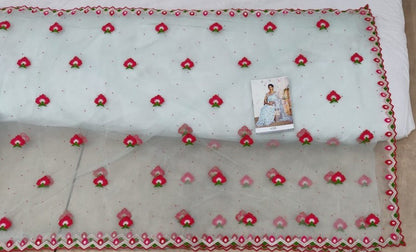 Beautiful sky mono net embroidered ceremonial saree