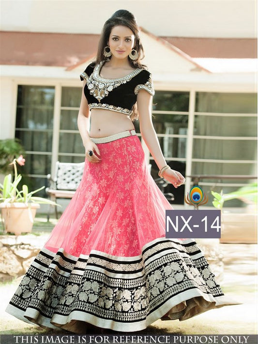 beautiful trendy pink embroidered net lehenga choli