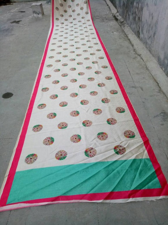 Beautiful White Printed Festival Saree