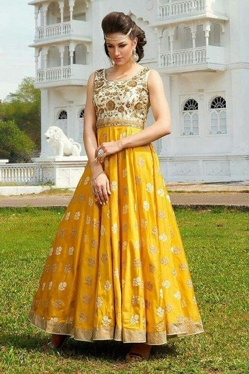 Beautiful Yellow embroidered Ceremonial Anarkali Suit