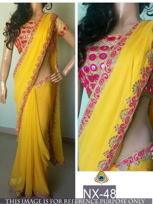 Beautiful yellow embroidered saree