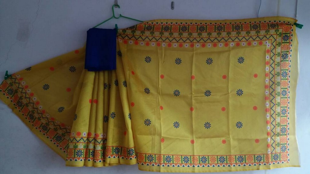 Beautiful Yellow Printed Ceremonial Saree
