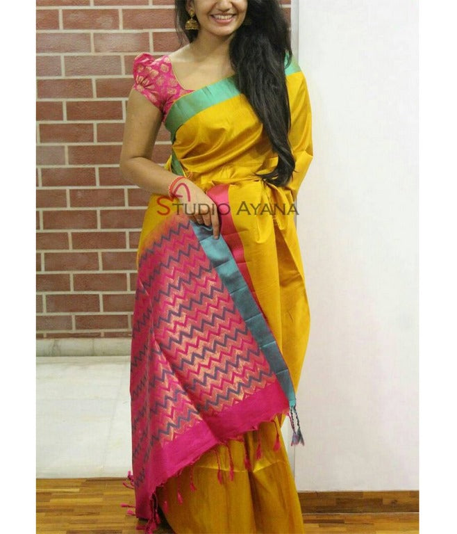 Beautiful Yellow Printed Festival Saree