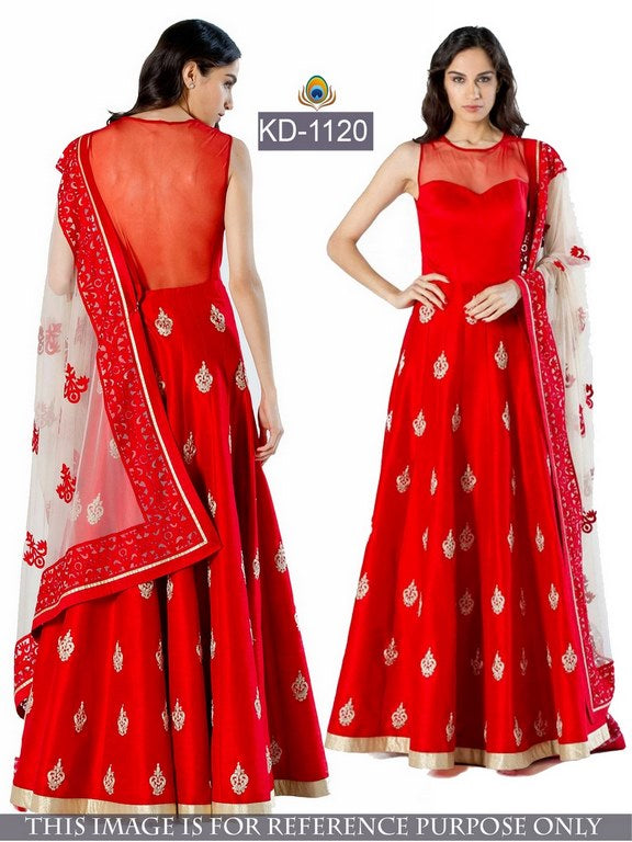 Beautiufl red embroidered partywear gown