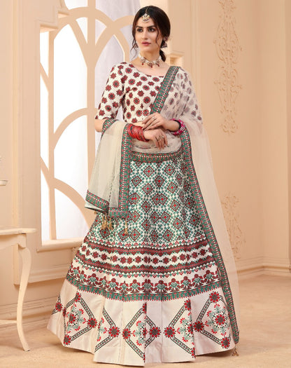 Beige art silk digital printed wedding and party wear lehenga choli