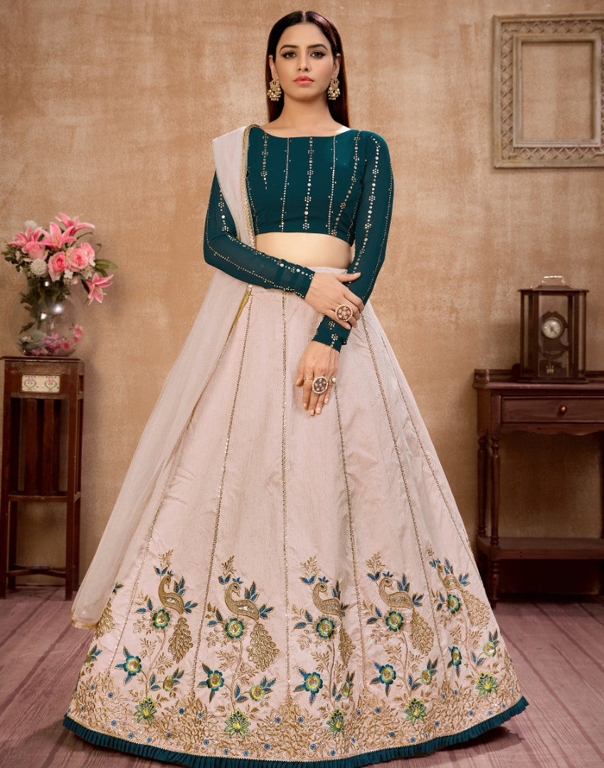 Beige art silk sequence & thread embroidered party wear lehenga choli