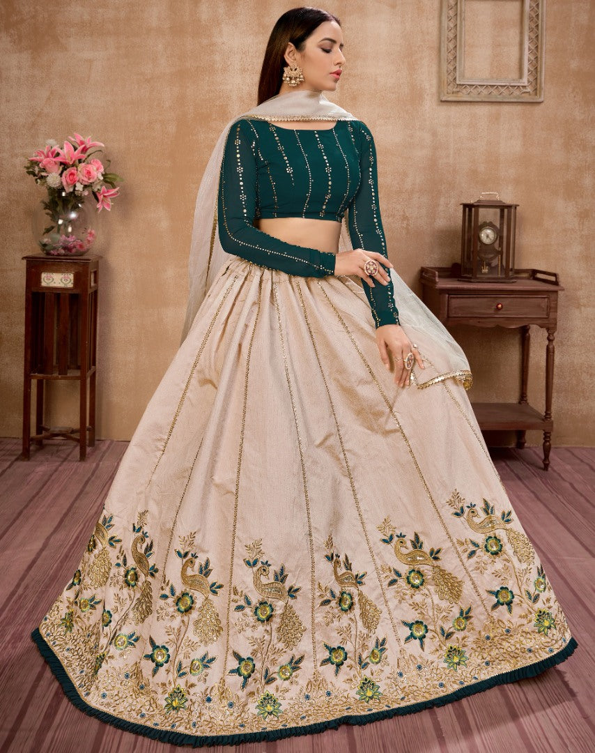 Beige art silk sequence & thread embroidered party wear lehenga choli