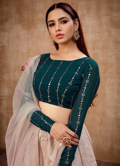 Beige art silk sequence & thread embroidered party wear lehenga choli