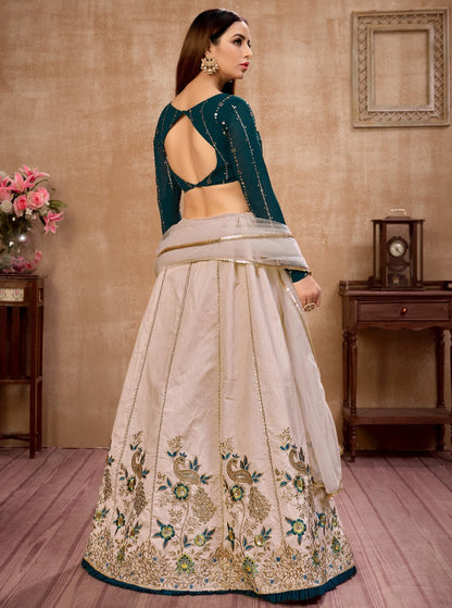 Beige art silk sequence & thread embroidered party wear lehenga choli