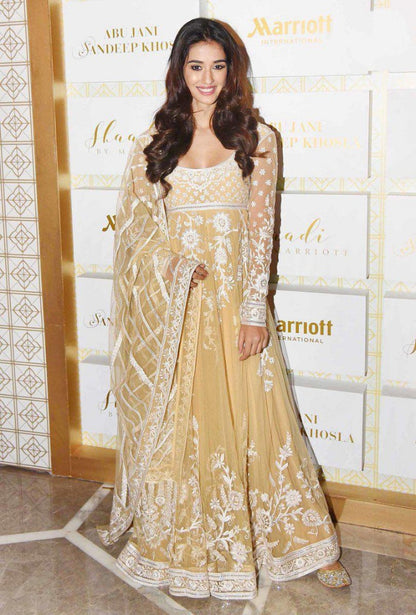 Beige georgette aari worked anarkali suit