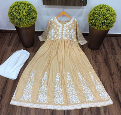 Beige georgette embroidery work plazzo kurti